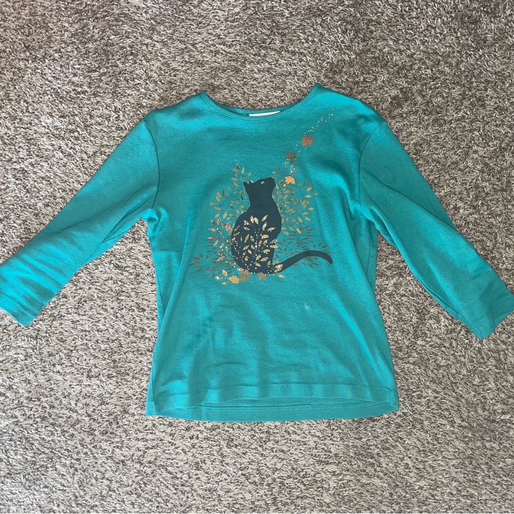 Teal 3/4 sleeve cat top